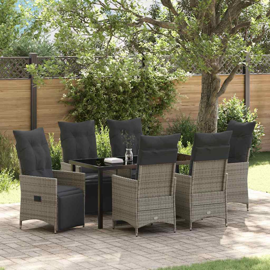 Set da Pranzo per Giardino con cuscino 7 pcs Grigio Poly Rattan - homemem39