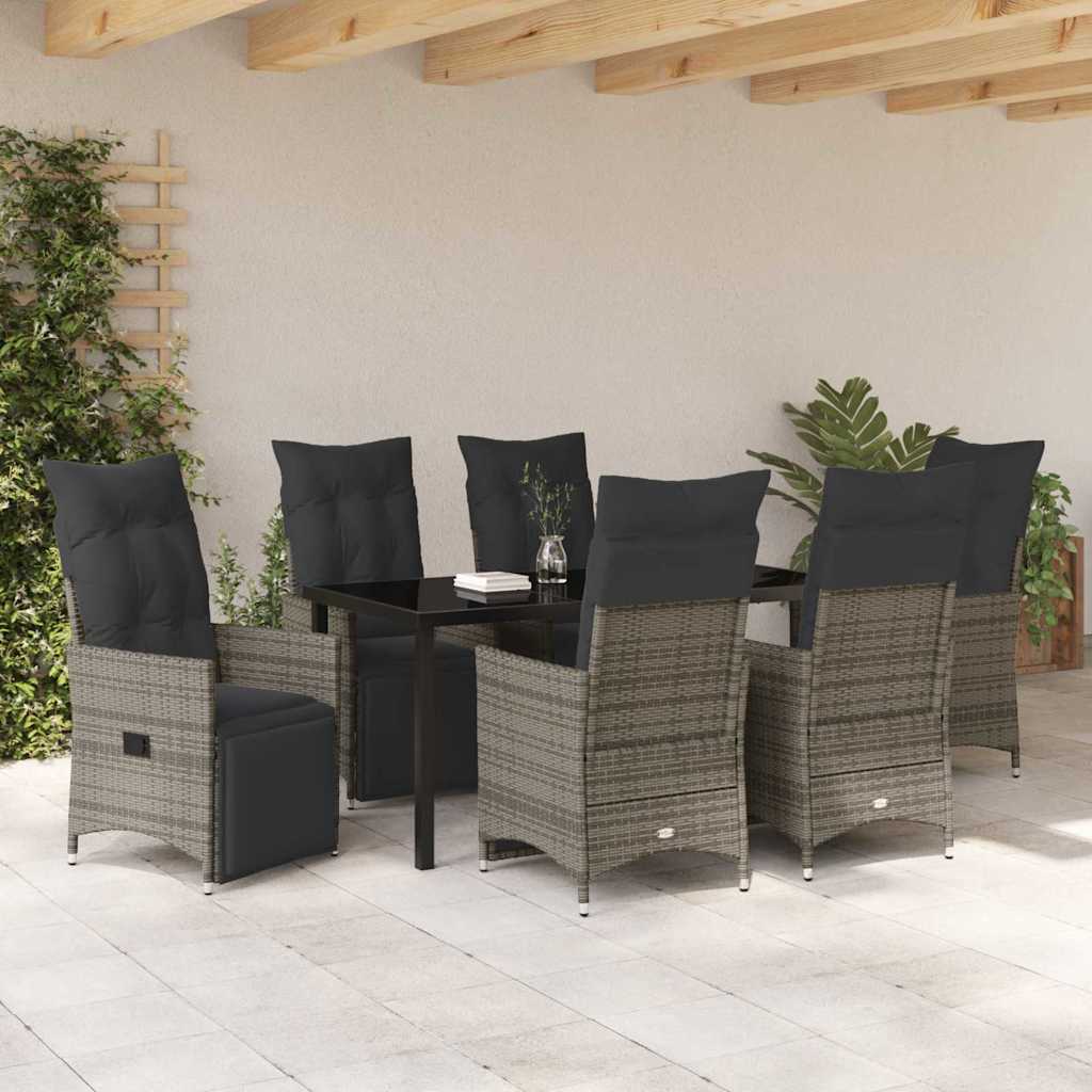 Set da Pranzo per Giardino con cuscino 7 pcs Grigio Poly Rattan - homemem39