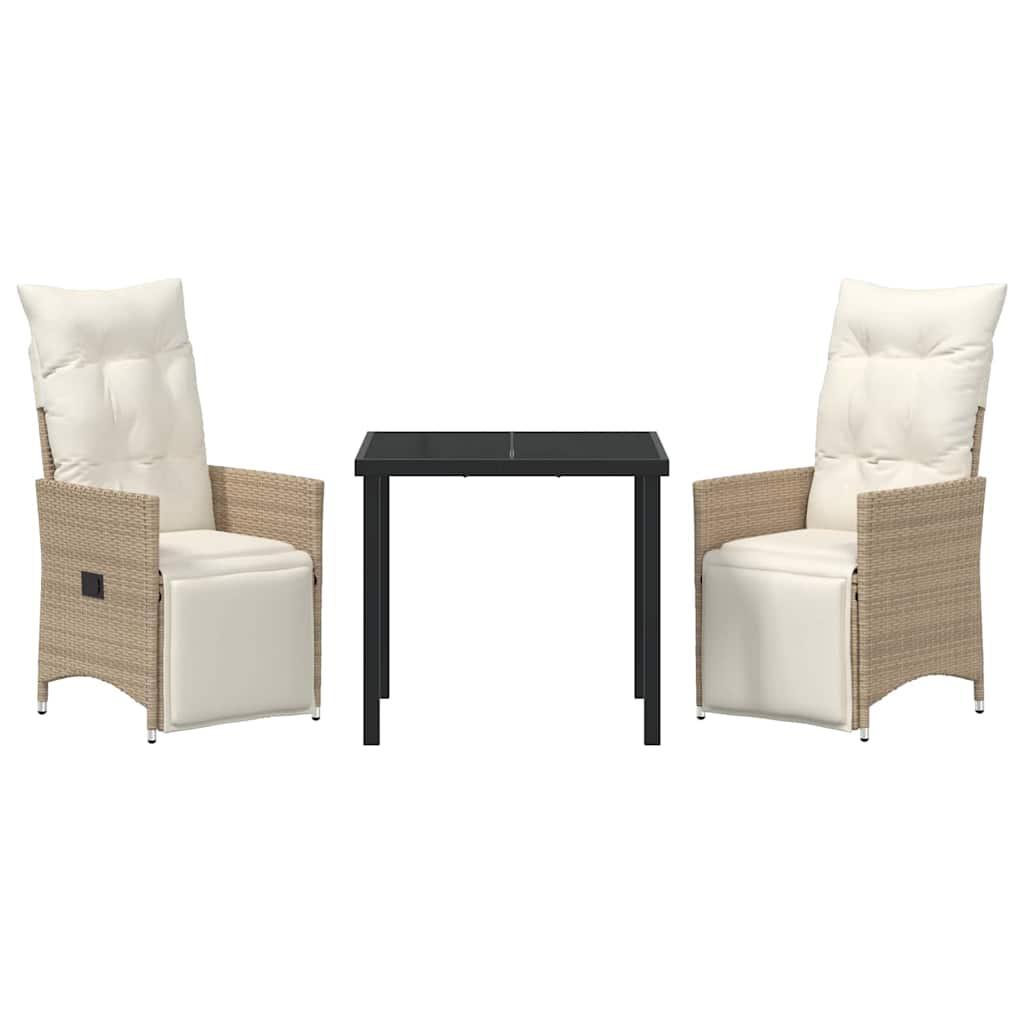 Set da Pranzo per Giardino con cuscino 3 pcs Beige Poly Rattan - homemem39