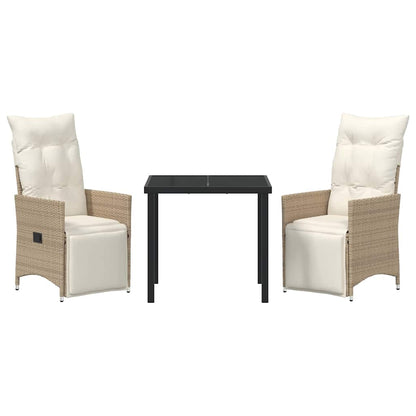 Set da Pranzo per Giardino con cuscino 3 pcs Beige Poly Rattan - homemem39