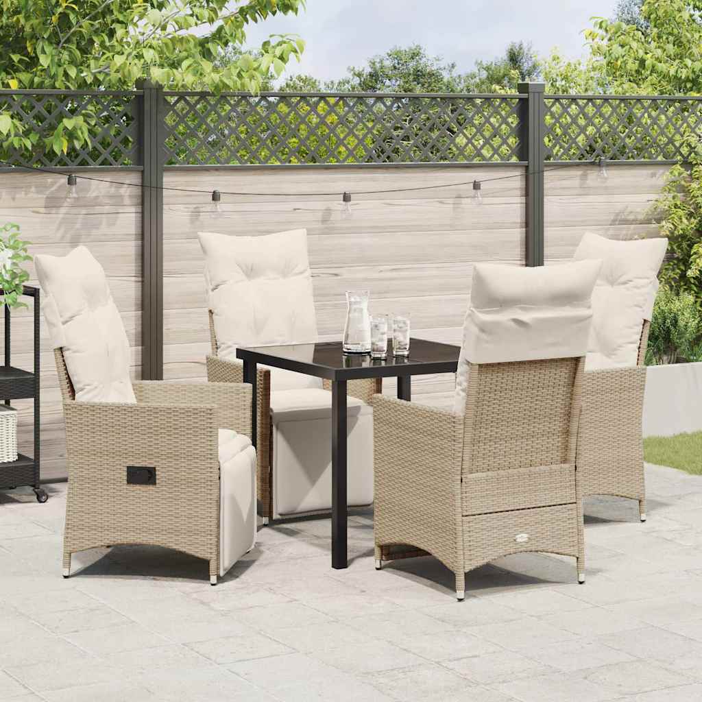 Set da Pranzo per Giardino con cuscino 5 pcs Beige Poly Rattan - homemem39