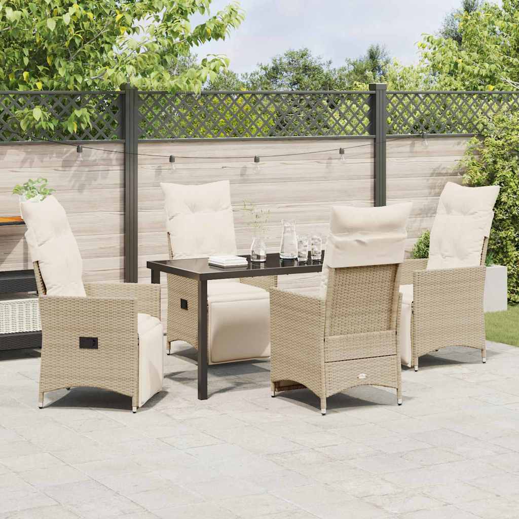 Set da Pranzo per Giardino con cuscino 5 pcs Beige Poly Rattan - homemem39