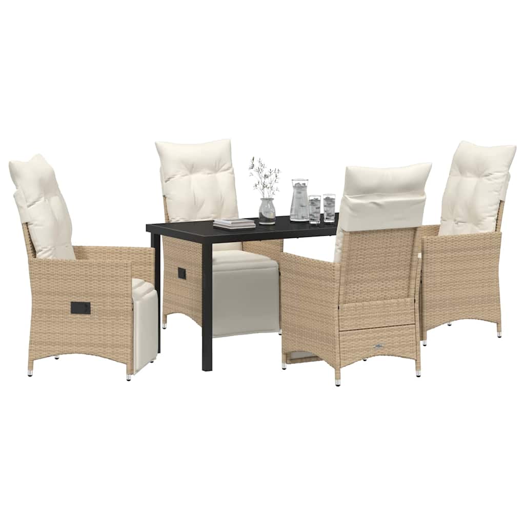 Set da Pranzo per Giardino con cuscino 5 pcs Beige Poly Rattan - homemem39