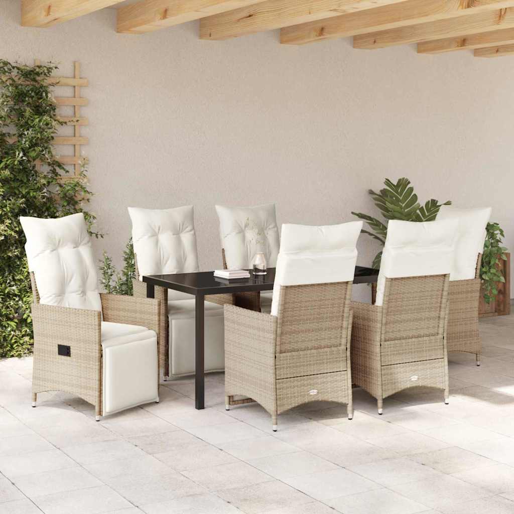 Set da Pranzo per Giardino con cuscino 7 pcs Beige Poly Rattan - homemem39