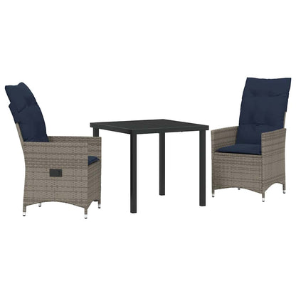 Set da Pranzo per Giardino 3 pcs Grigio polyrattan - homemem39