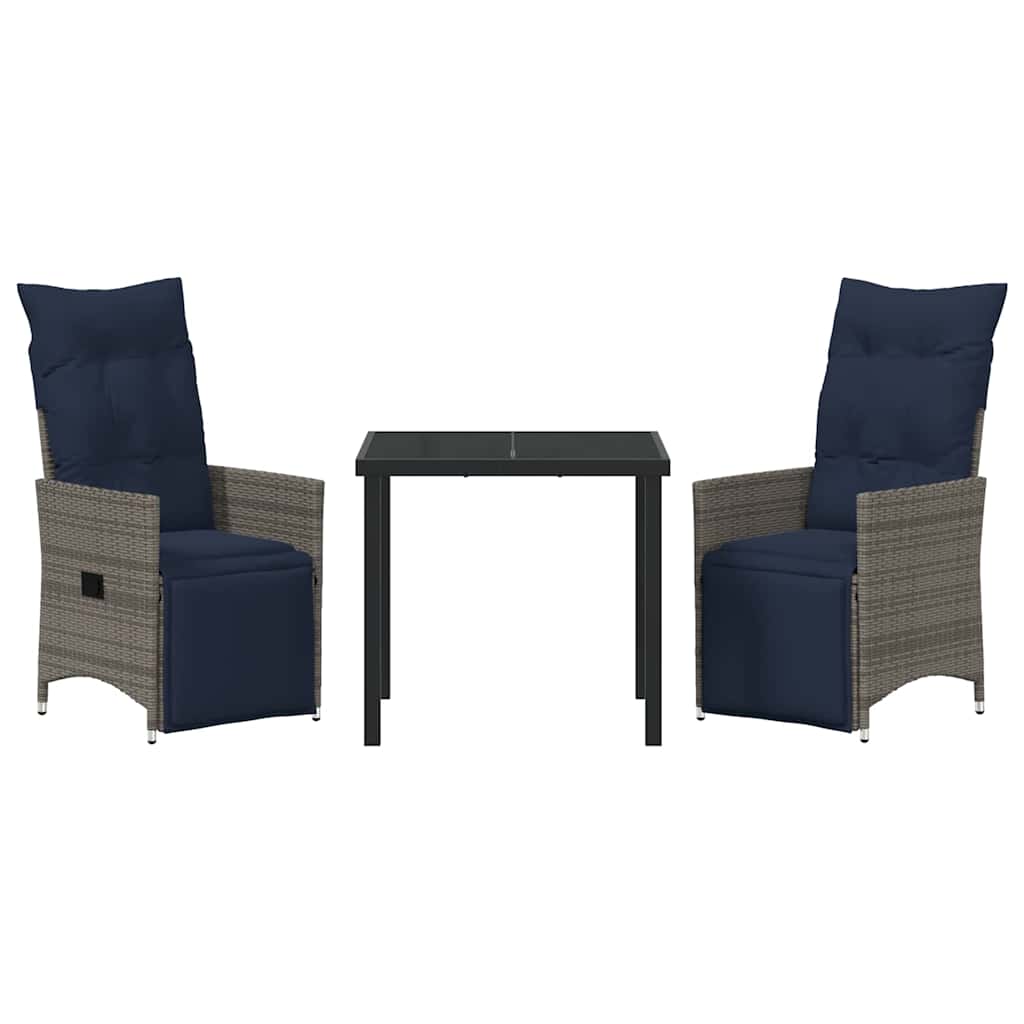 Set da Pranzo per Giardino 3 pcs Grigio polyrattan - homemem39