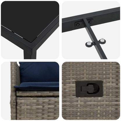 Set di tavolo e sedie con cuscino 5 pcs Grigio Rattan in PE | homemem39