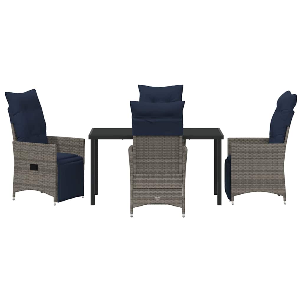 Set di tavolo e sedie con cuscino 5 pcs Grigio Rattan in PE | homemem39