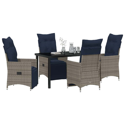 Set di tavolo e sedie con cuscino 5 pcs Grigio Rattan in PE | homemem39