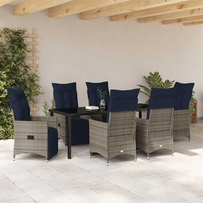 Set di tavolo e sedie con cuscino 7 pcs Grigio Rattan in PE | homemem39