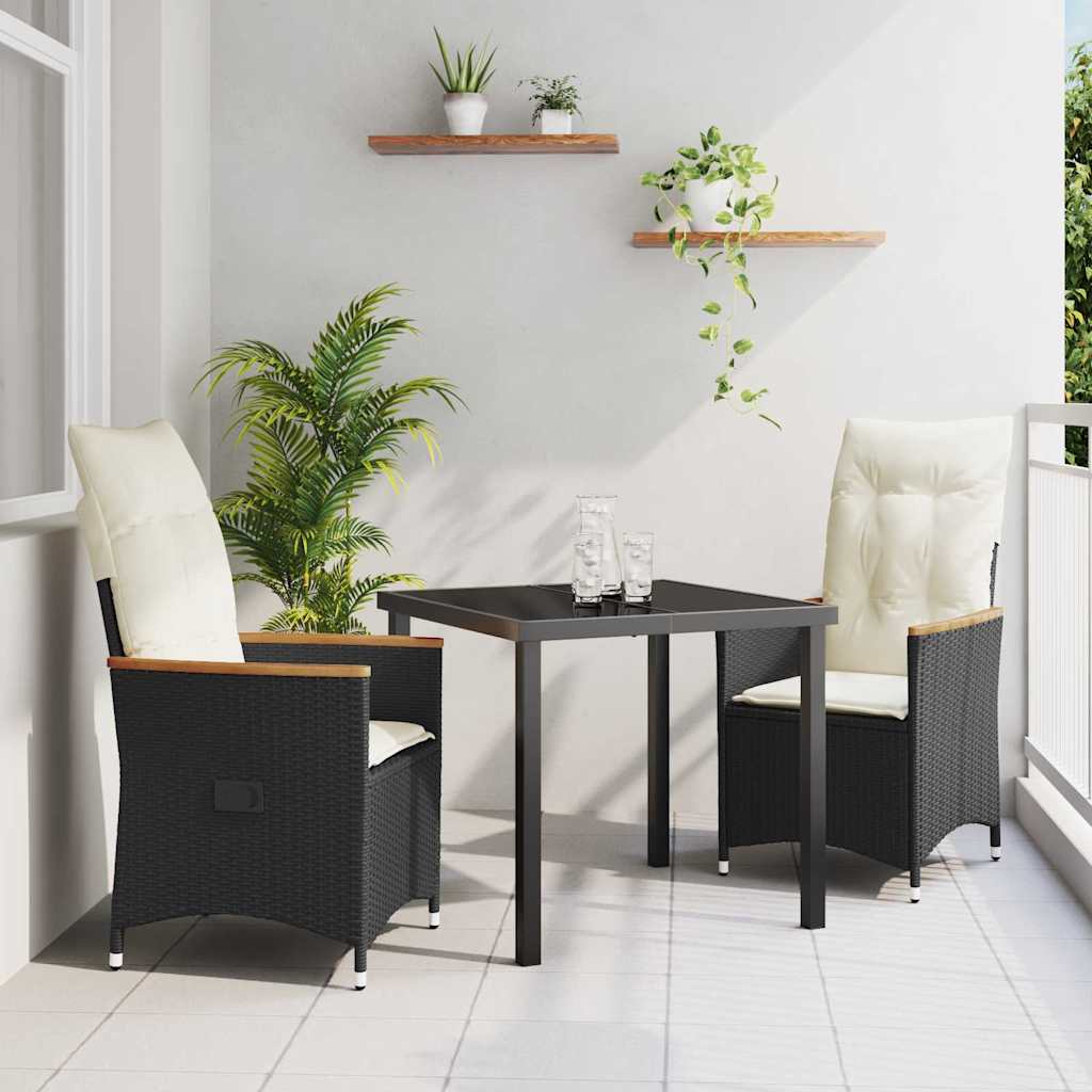 Set da Pranzo per Giardino con cuscino 3 pcs Nero Poly Rattan - homemem39