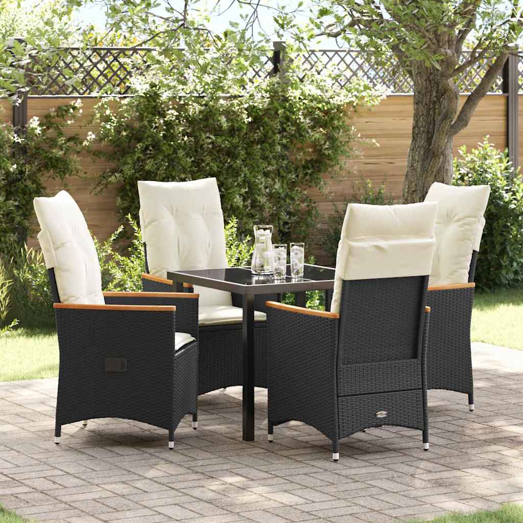 Set da Pranzo per Giardino con cuscino 5 pcs Nero Poly Rattan - homemem39