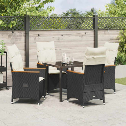 Set da Pranzo per Giardino con cuscino 5 pcs Nero Poly Rattan - homemem39