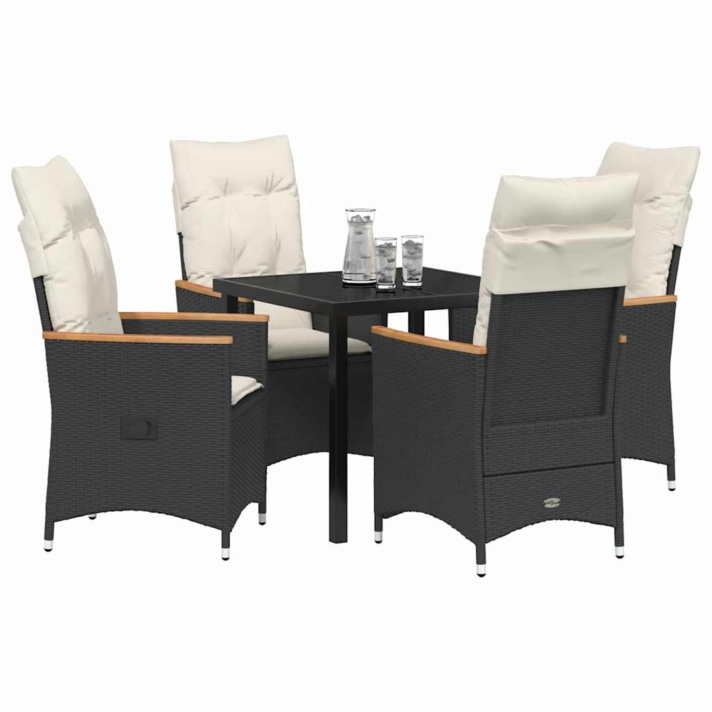 Set da Pranzo per Giardino con cuscino 5 pcs Nero Poly Rattan - homemem39