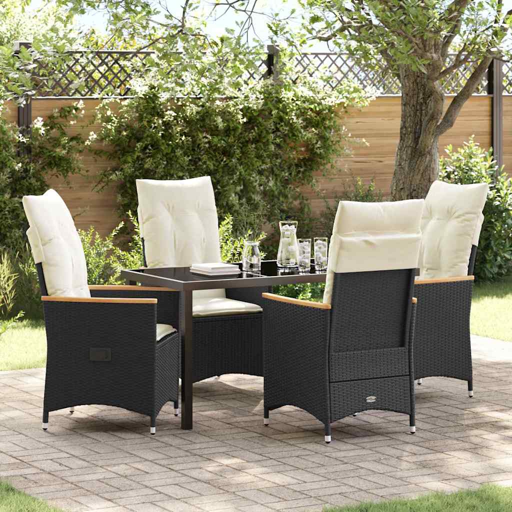 Set da Pranzo per Giardino con cuscino 5 pcs Nero Poly Rattan - homemem39