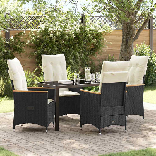 Set da Pranzo per Giardino con cuscino 5 pcs Nero Poly Rattan - homemem39