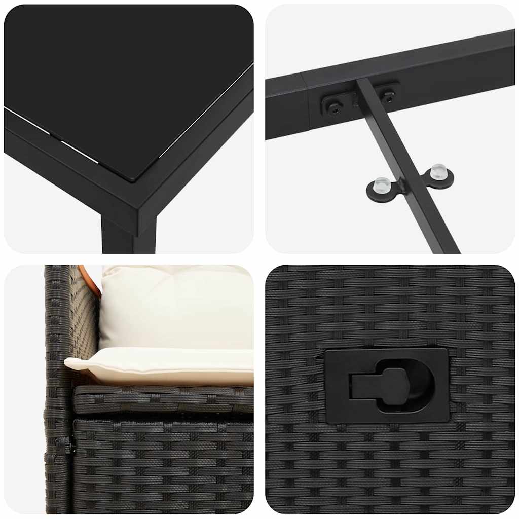 Set da Pranzo per Giardino con cuscino 7 pcs Nero Poly Rattan - homemem39