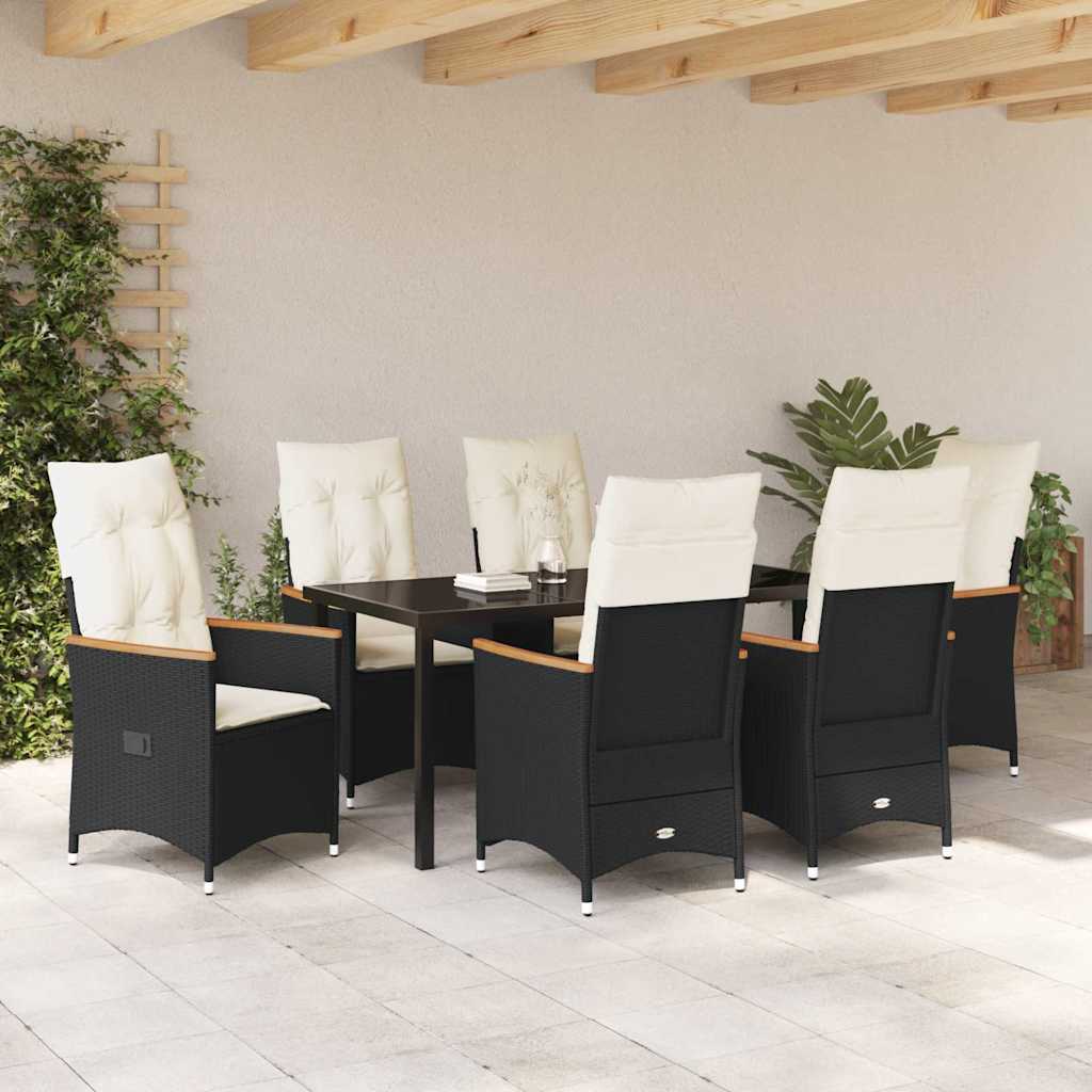 Set da Pranzo per Giardino con cuscino 7 pcs Nero Poly Rattan - homemem39