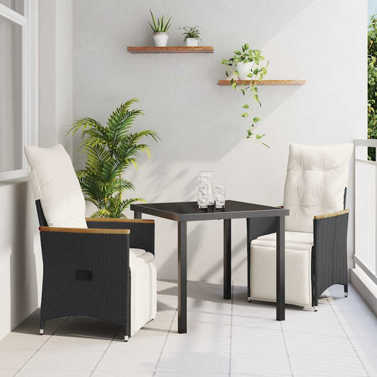 Set da Pranzo per Giardino con cuscino 3 pcs Nero Poly Rattan - homemem39