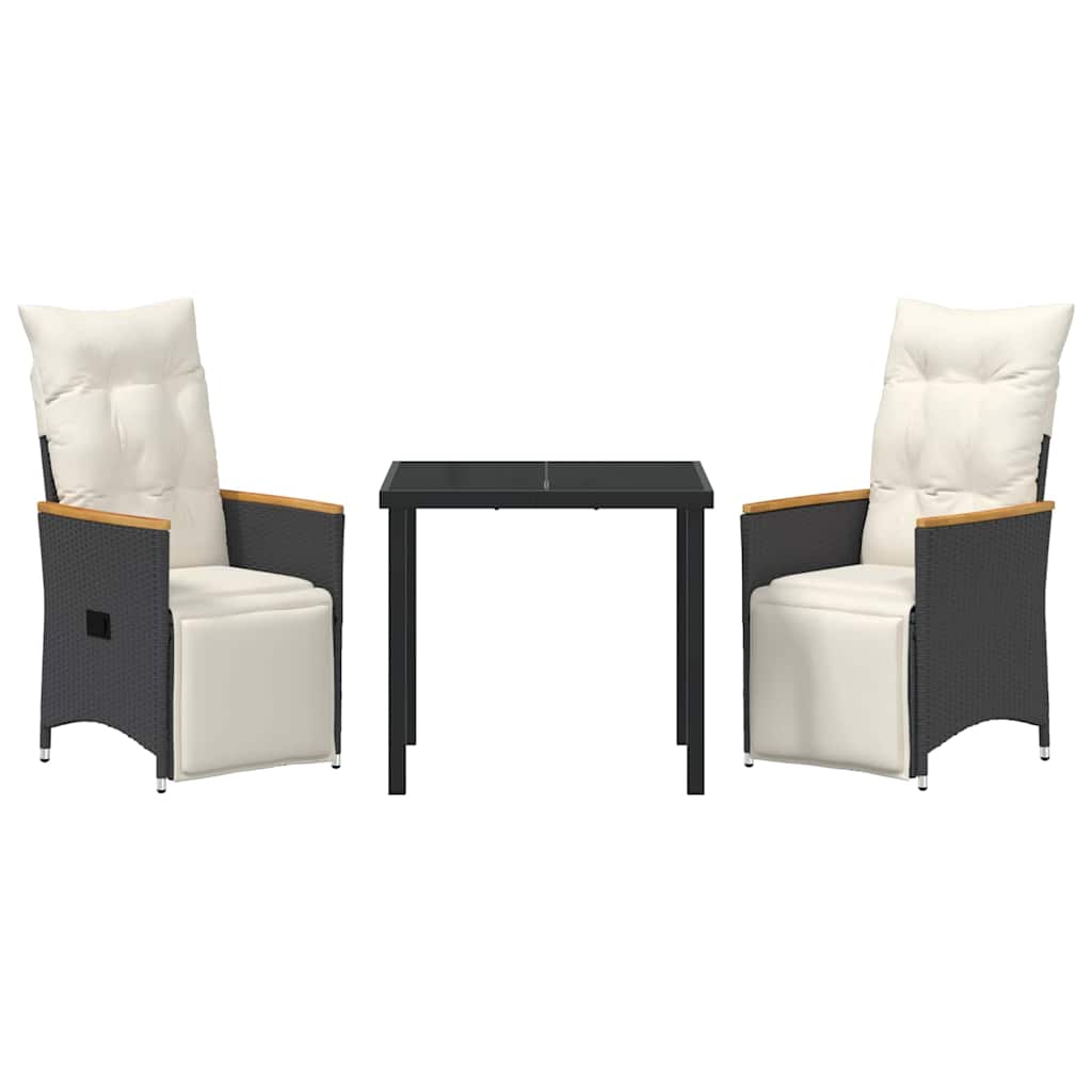 Set da Pranzo per Giardino con cuscino 3 pcs Nero Poly Rattan - homemem39