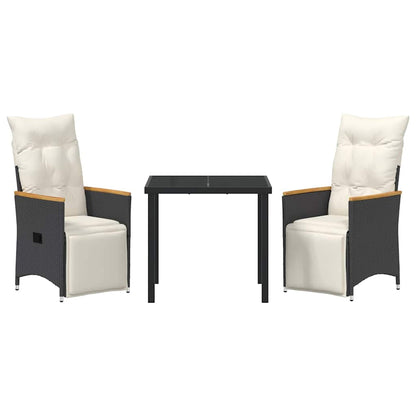 Set da Pranzo per Giardino con cuscino 3 pcs Nero Poly Rattan - homemem39