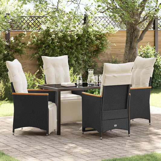 Set da Pranzo per Giardino con cuscino 5 pcs Nero Poly Rattan - homemem39