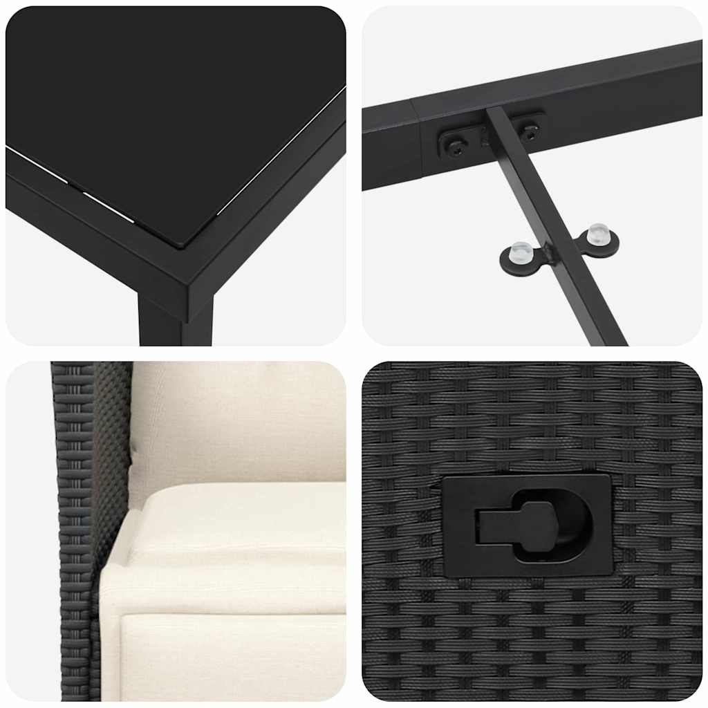 Set da Pranzo per Giardino con cuscino 7 pcs Nero Poly Rattan - homemem39