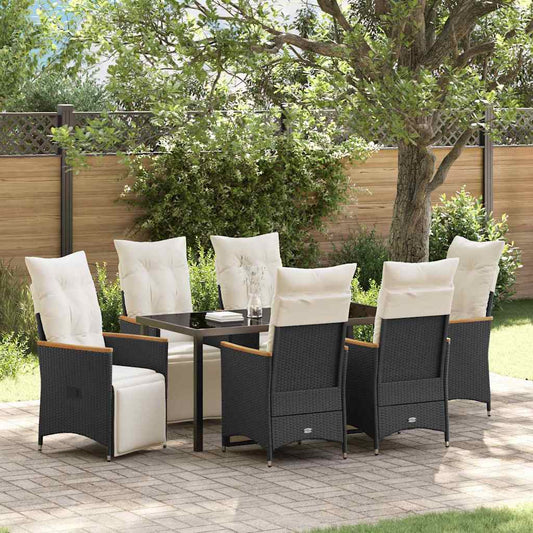 Set da Pranzo per Giardino con cuscino 7 pcs Nero Poly Rattan - homemem39