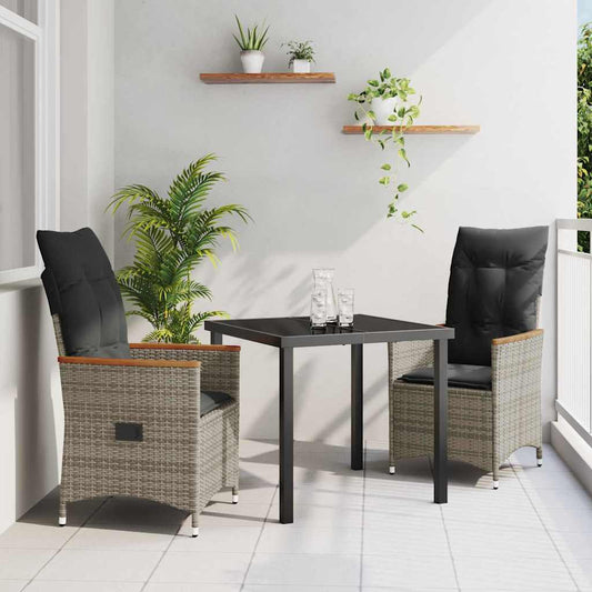 Set da Pranzo per Giardino con cuscino 3 pcs Grigio Poly Rattan - homemem39