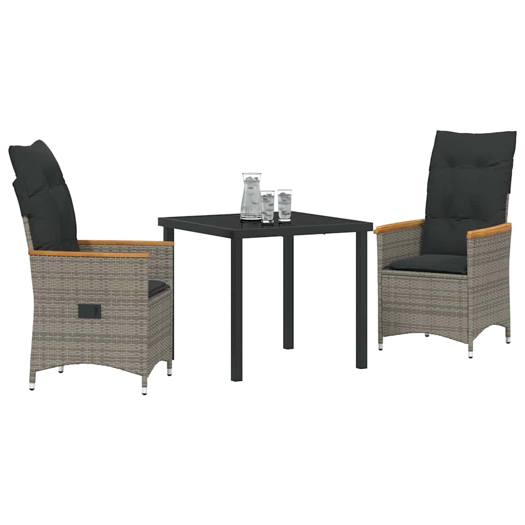 Set da Pranzo per Giardino con cuscino 3 pcs Grigio Poly Rattan - homemem39