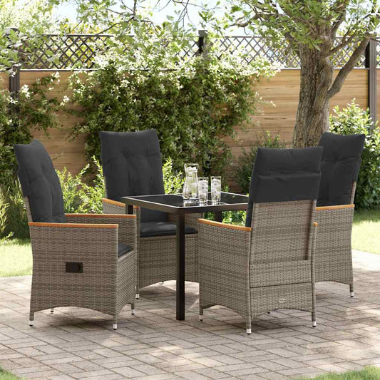 Set da Pranzo per Giardino con cuscino 5 pcs Grigio Poly Rattan - homemem39