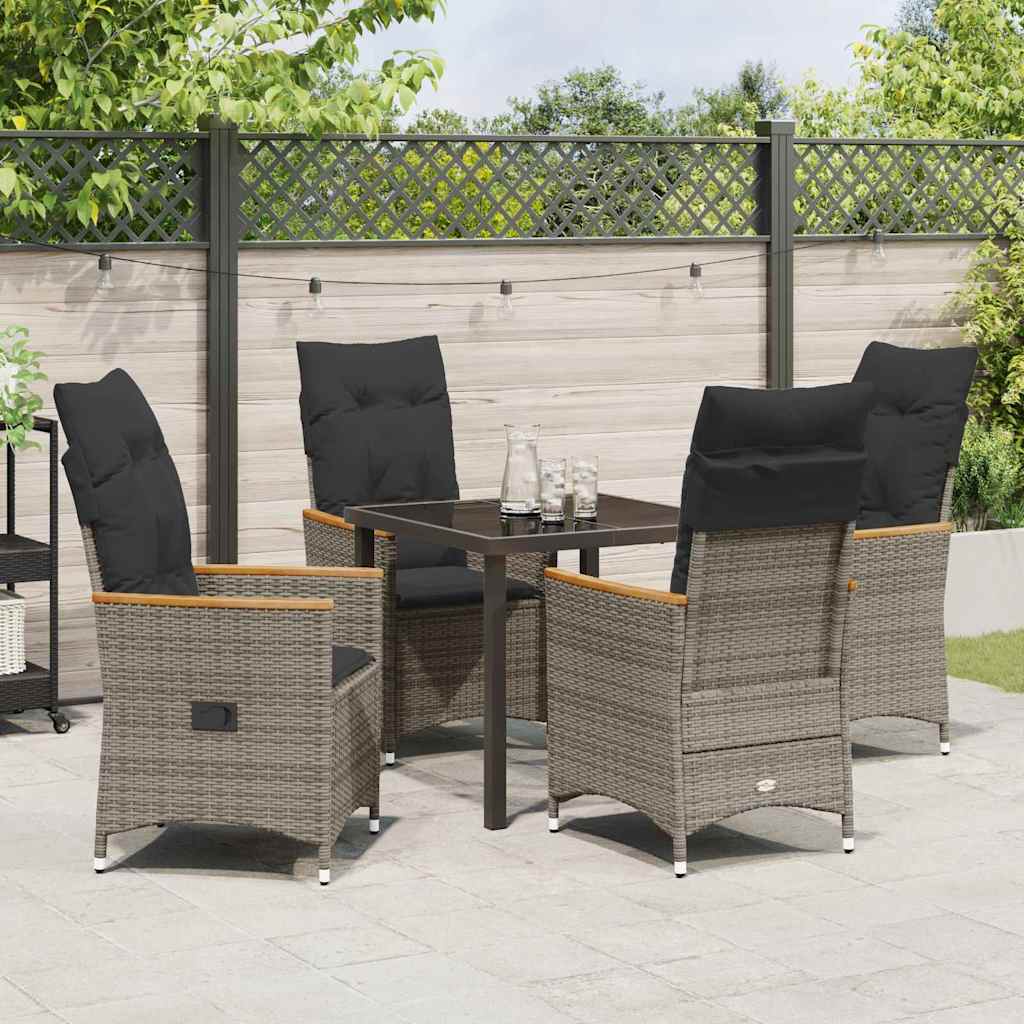 Set da Pranzo per Giardino con cuscino 5 pcs Grigio Poly Rattan - homemem39