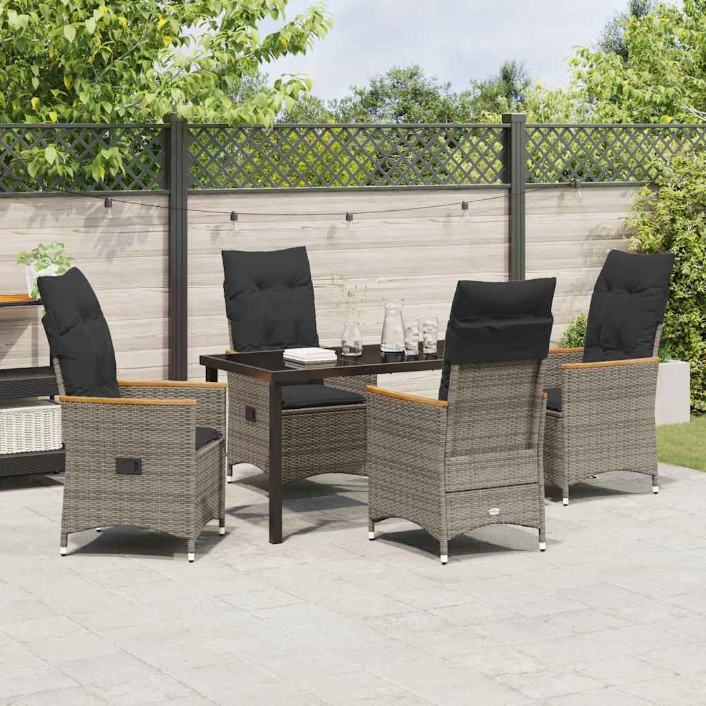 Set da Pranzo per Giardino con cuscino 5 pcs Grigio Poly Rattan - homemem39