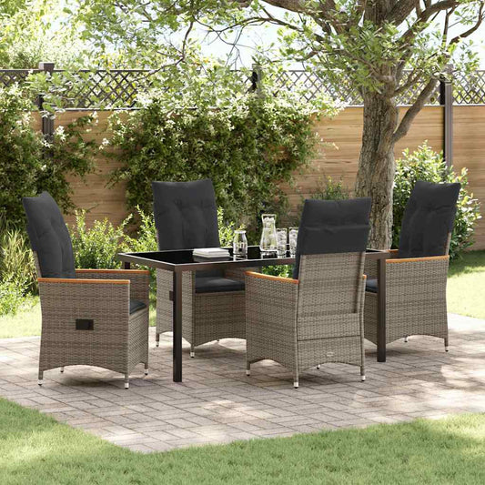 Set da Pranzo per Giardino con cuscino 5 pcs Grigio Poly Rattan - homemem39