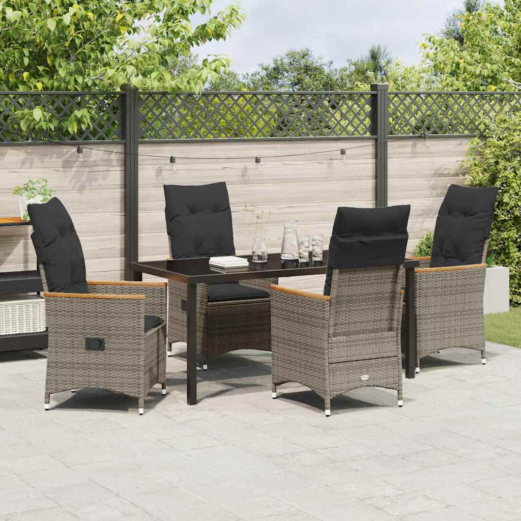 Set da Pranzo per Giardino con cuscino 5 pcs Grigio Poly Rattan - homemem39