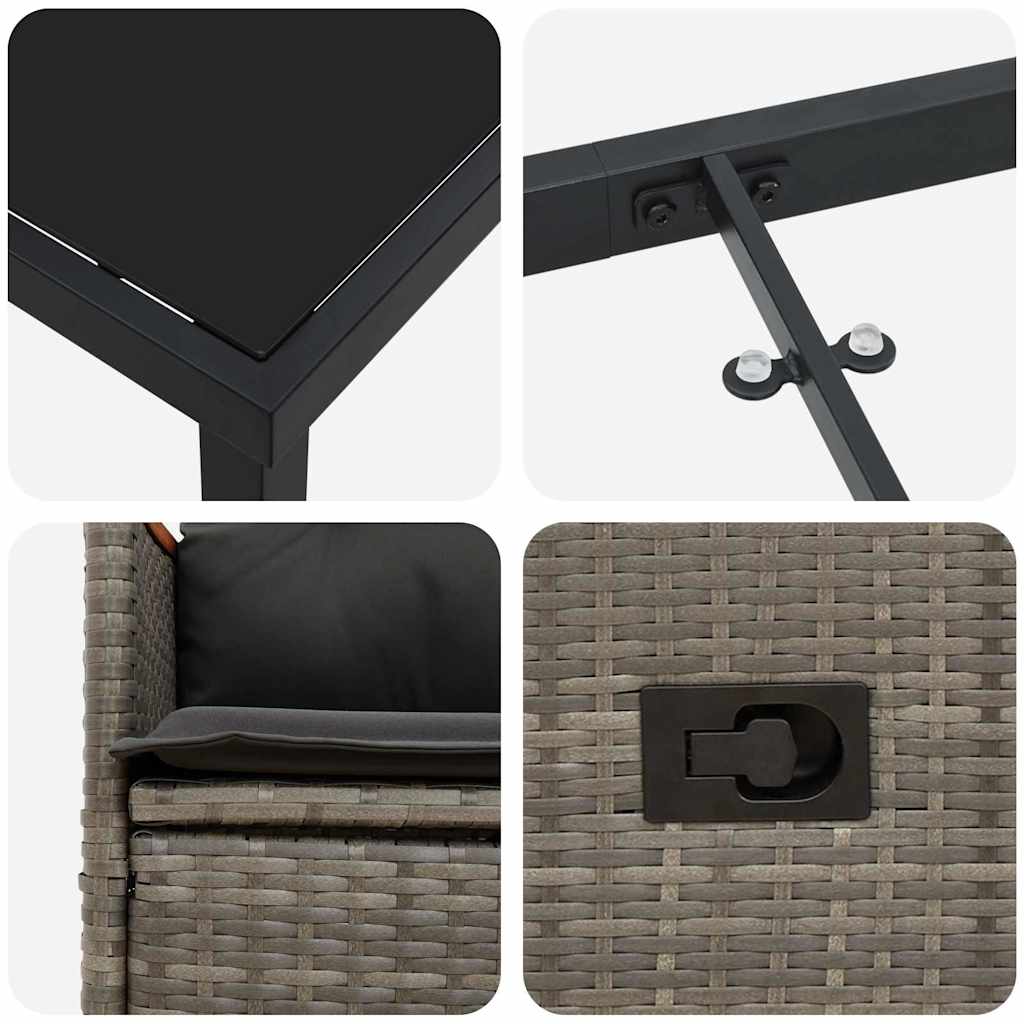 Set da Pranzo per Giardino con cuscino 7 pcs Grigio Poly Rattan - homemem39