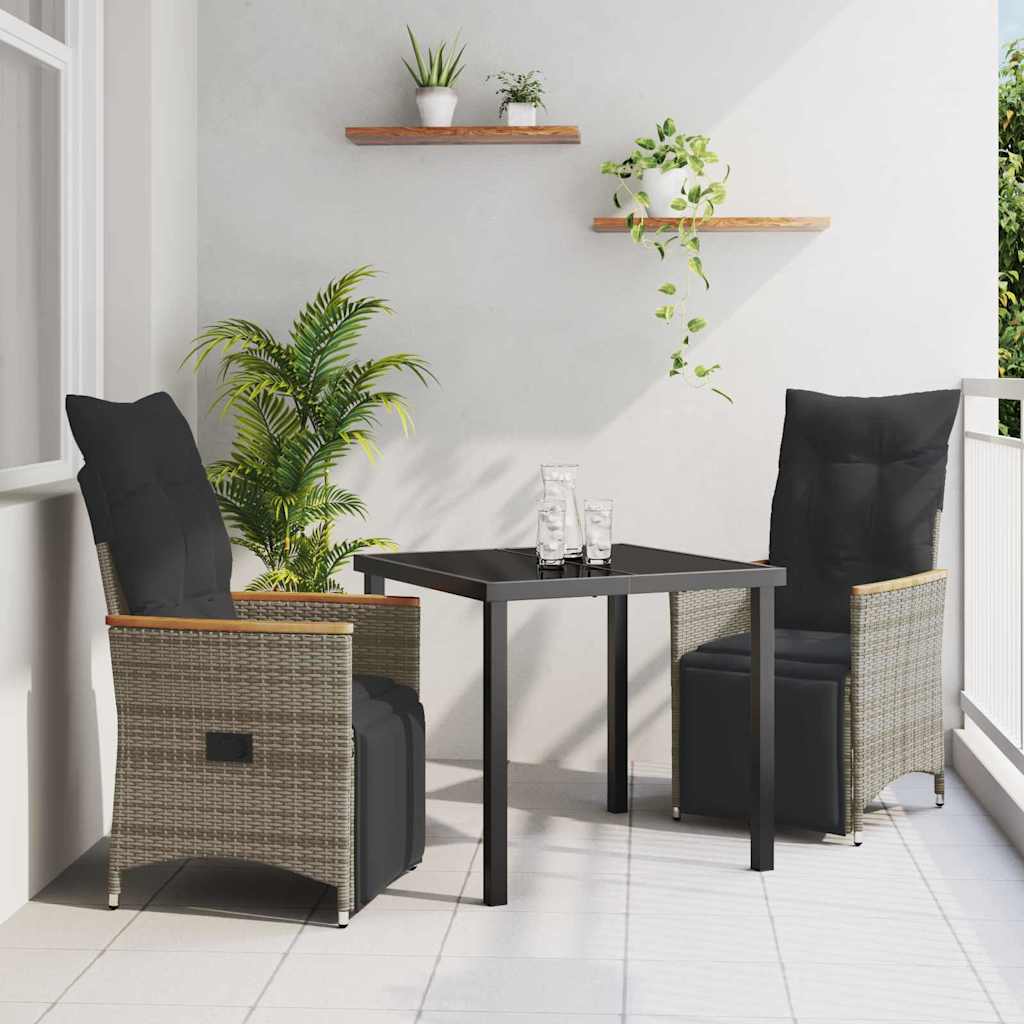 Set da Pranzo per Giardino con cuscino 3 pcs Grigio Poly Rattan - homemem39