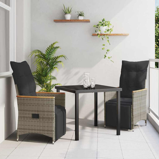 Set da Pranzo per Giardino con cuscino 3 pcs Grigio Poly Rattan - homemem39