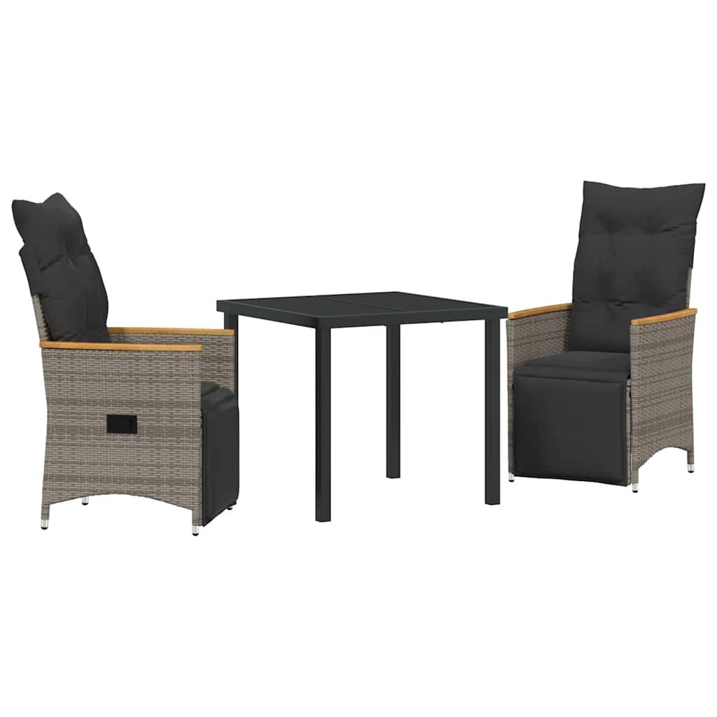 Set da Pranzo per Giardino con cuscino 3 pcs Grigio Poly Rattan - homemem39