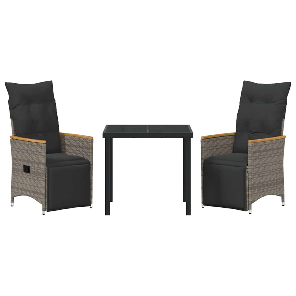 Set da Pranzo per Giardino con cuscino 3 pcs Grigio Poly Rattan - homemem39