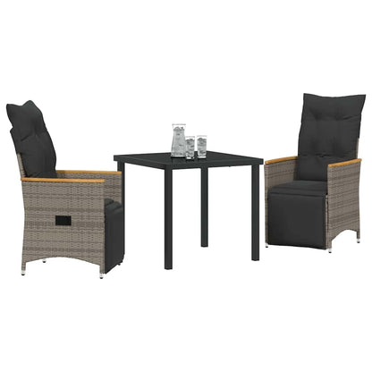 Set da Pranzo per Giardino con cuscino 3 pcs Grigio Poly Rattan - homemem39