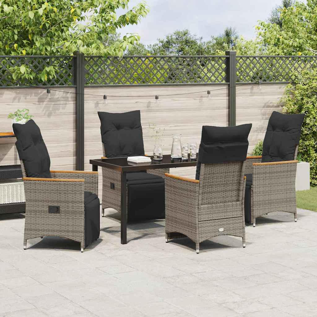 Set da Pranzo per Giardino con cuscino 5 pcs Grigio Poly Rattan - homemem39