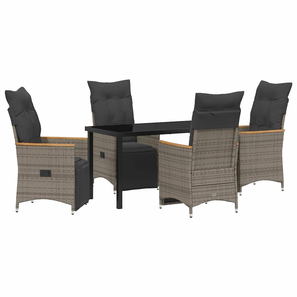 Set da Pranzo per Giardino con cuscino 5 pcs Grigio Poly Rattan - homemem39
