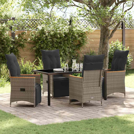 Set da Pranzo per Giardino con cuscino 5 pcs Grigio Poly Rattan - homemem39