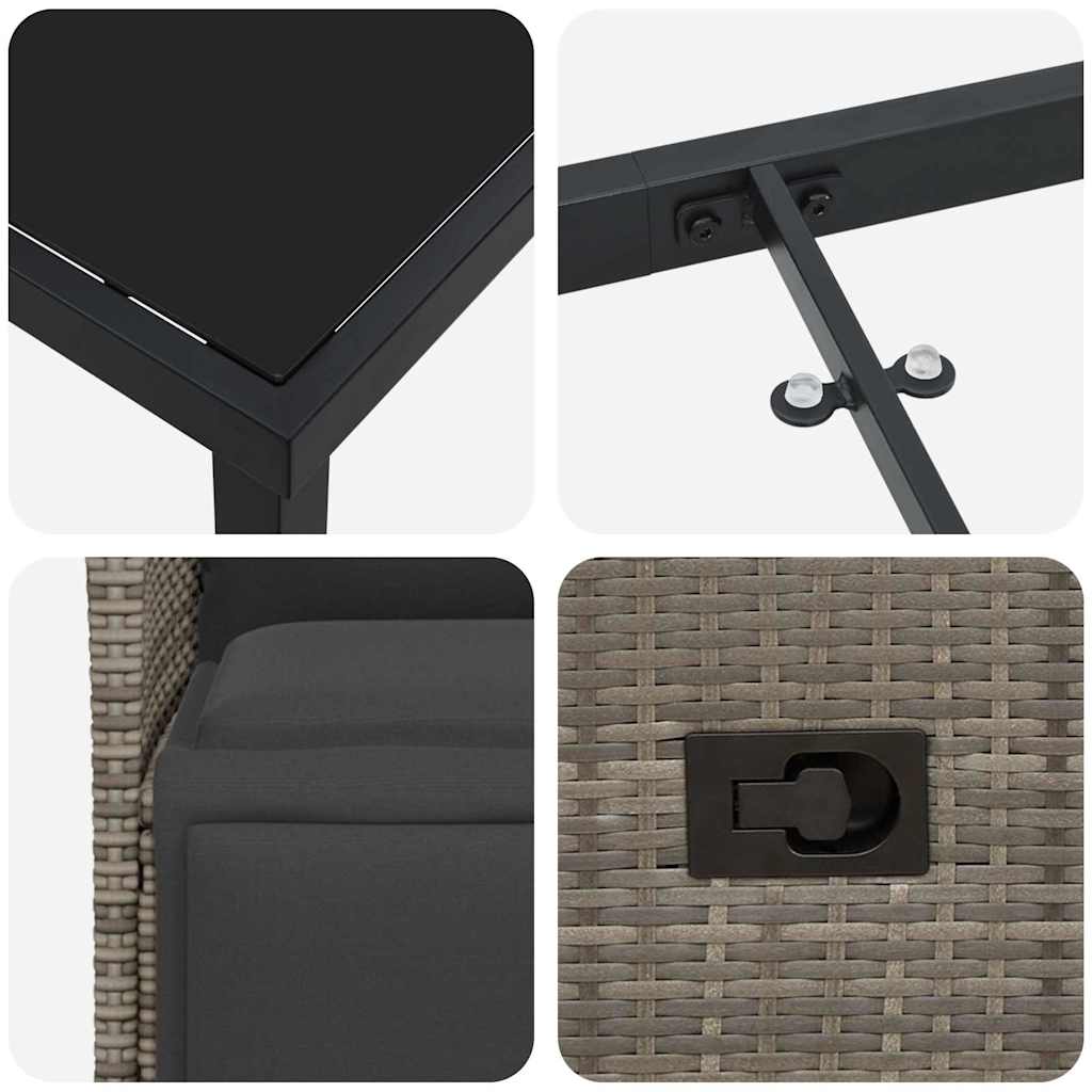 Set da Pranzo per Giardino con cuscino 7 pcs Grigio Poly Rattan - homemem39