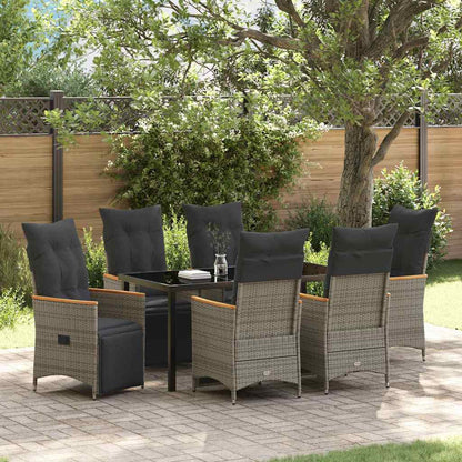 Set da Pranzo per Giardino con cuscino 7 pcs Grigio Poly Rattan - homemem39