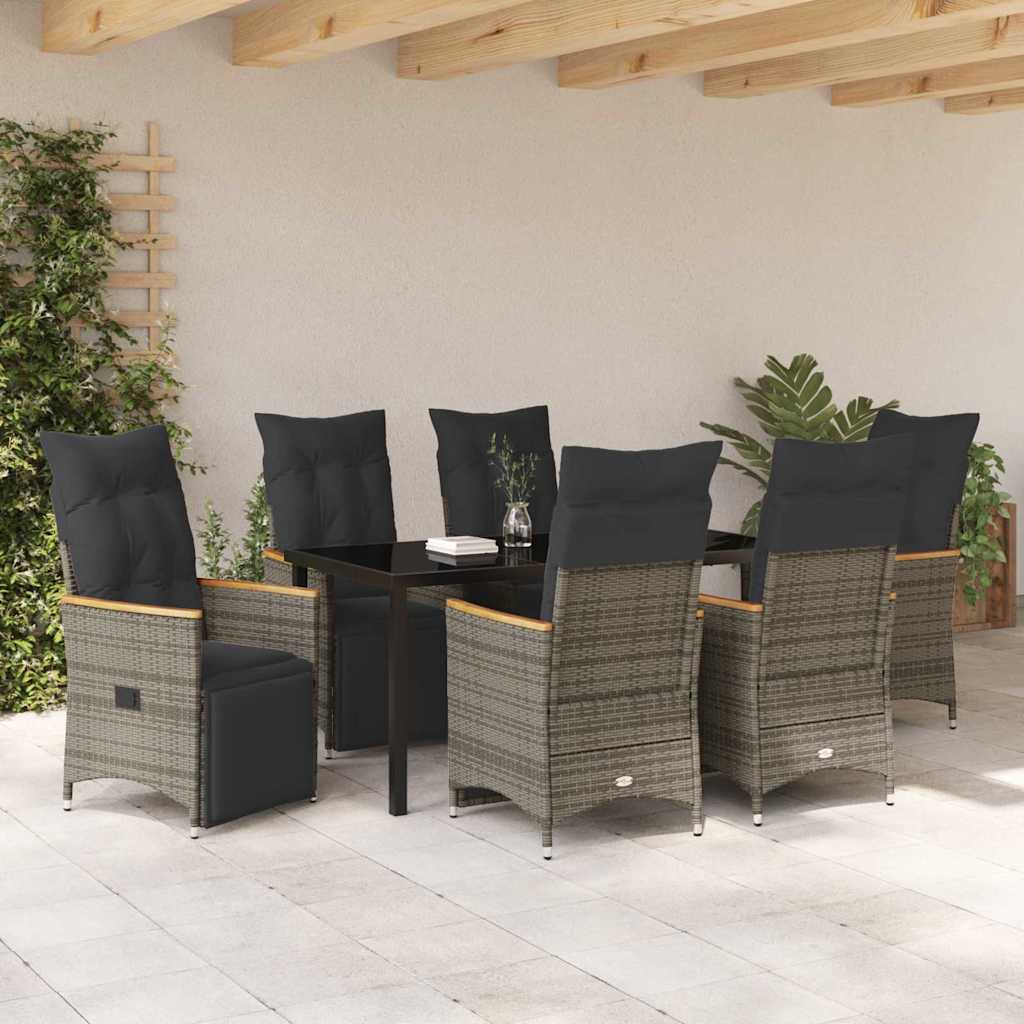 Set da Pranzo per Giardino con cuscino 7 pcs Grigio Poly Rattan - homemem39