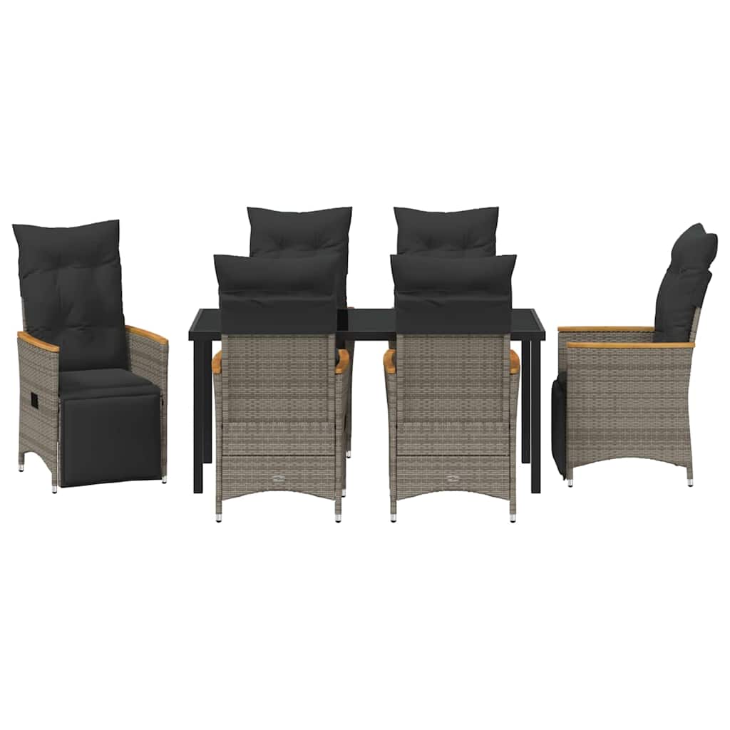 Set da Pranzo per Giardino con cuscino 7 pcs Grigio Poly Rattan - homemem39