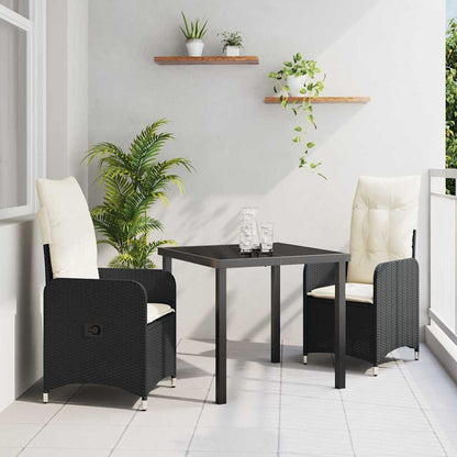 Set da Pranzo per Giardino con cuscino 3 pcs Nero Poly Rattan - homemem39