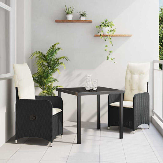Set da Pranzo per Giardino con cuscino 3 pcs Nero Poly Rattan - homemem39